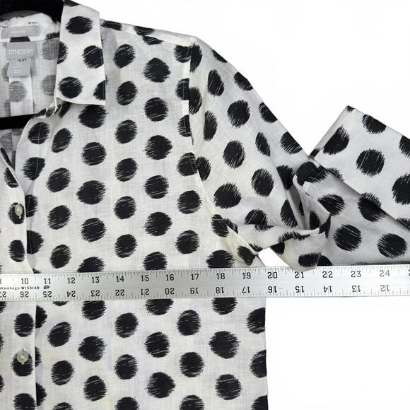 Chico's Women's Polka Dot No Iron Linen Button-Up Shirt Size 00 (US Size 2) - Picture 4 of 7